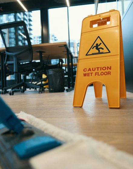 Cleaning with special mop in the modern office